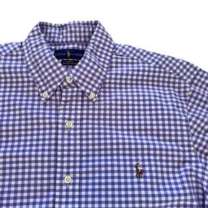 Ralph Lauren Shirt Mens L Slim Fit Purple Button Up Oxford Cloth Gingham Stretch